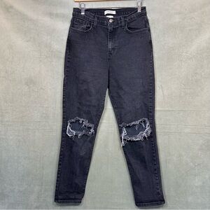 Vibrant MIU Womens Jeans Black Distressed Knee Straight Leg High Rise Denim